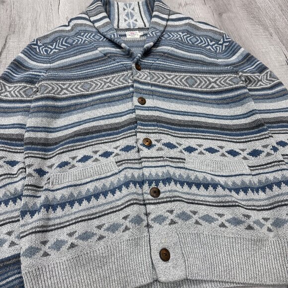 Faherty Cardigan Mens Large Blue Aztec Sweater Shawl Neck Soft Button Front - Picture 3 of 10